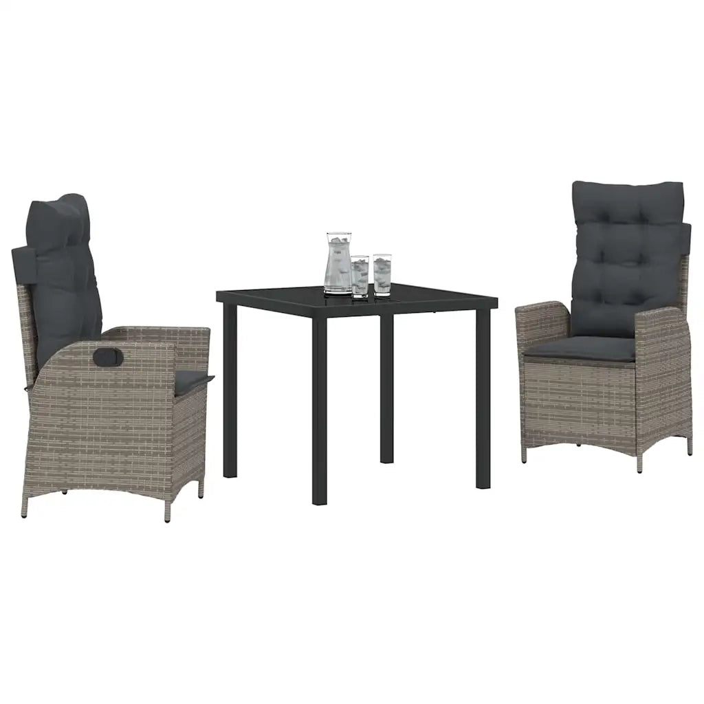 Set da Pranzo per Giardino con cuscino 3 pcs Grigio polyrattan
