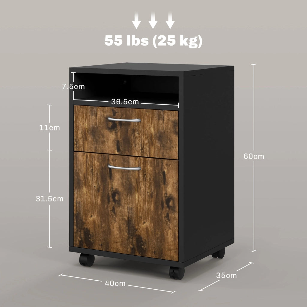 Cassettiera con Cassetto e Ripiano ¨C Minimal ¨C Marrone e Nero 40x35x60cm