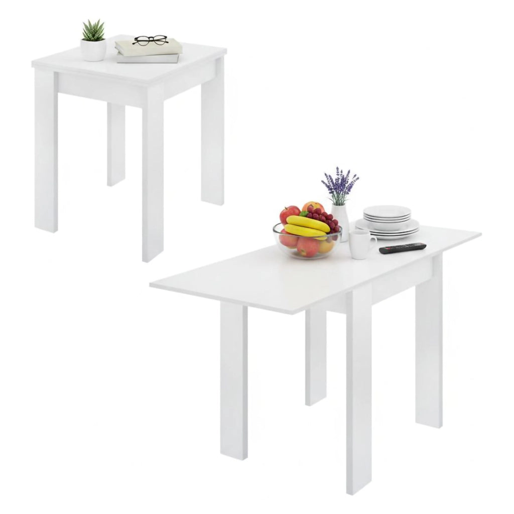 Tavolo allungabile Alamaro, Consolle estensibile multiposizione,Tavolo consolle ausiliare pieghevole, 79/134x67h79 cm, Bianco