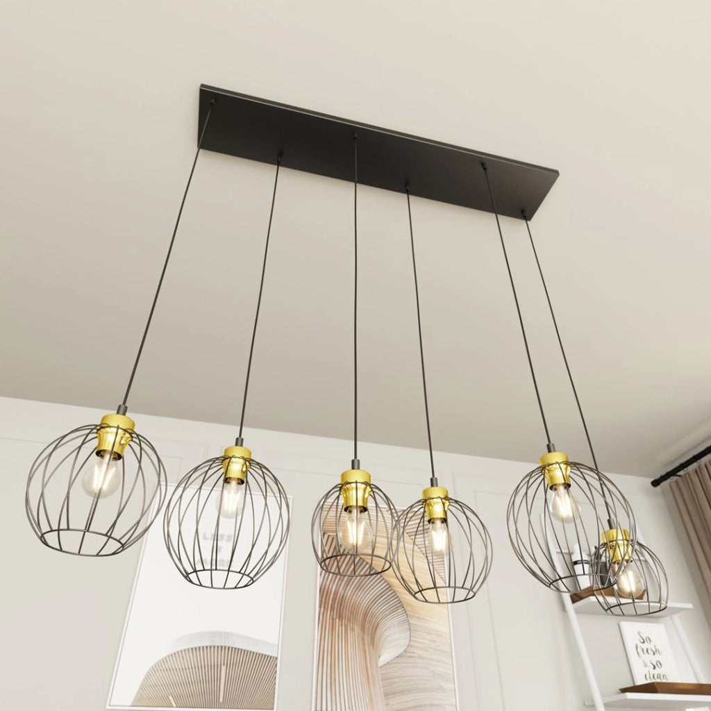Lampada a sospensione loft nero-oro Nando 6 luci E27