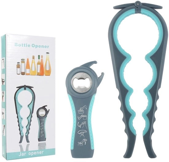 Apri-bottiglie multifunzionale - Bocchetta per lattine - Apri-coperchi - Antiscivolo - Ergonomico - 2 pezzi - Per anziani - Opener