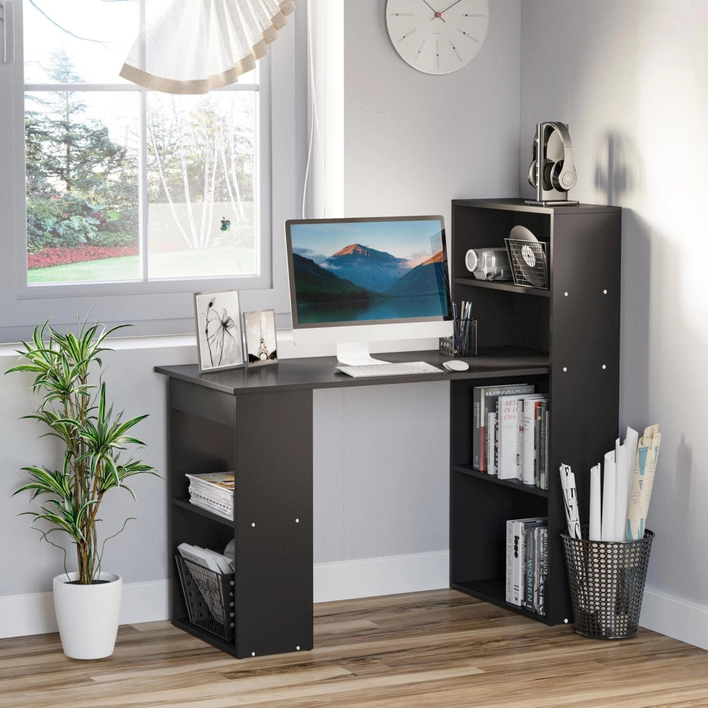 Scrivania PC in Legno con Ripiani e Cassetti ¨C Minimal ¨C 120x55x120 cm, Nero