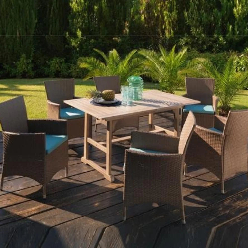Set da esterno con 6 sedie e tavolo allungabile Solara in legno di Acacia-  Tav : 147/200cm ; Sed : 60cm x 64cm H. 82cm