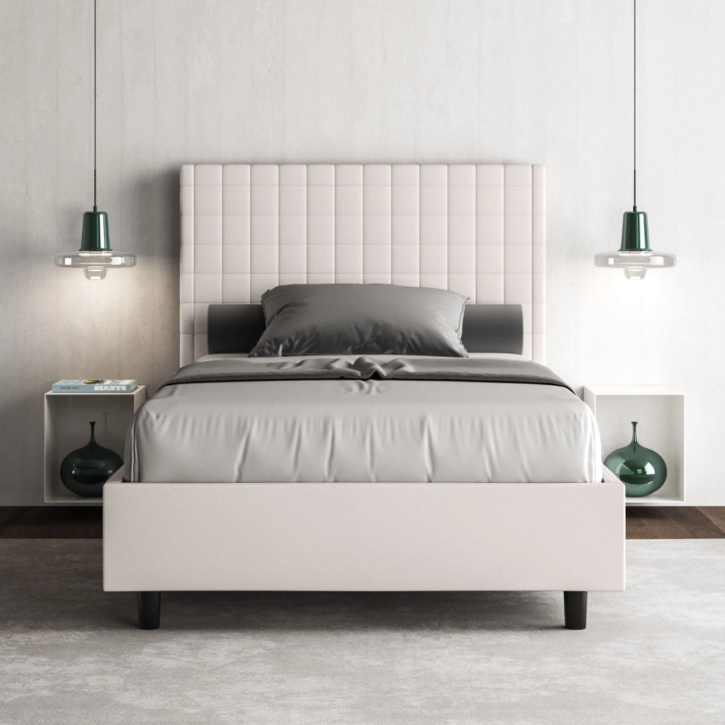 BS COM Letto una piazza e mezza contenitore imbottito 120x190 similpelle bianco