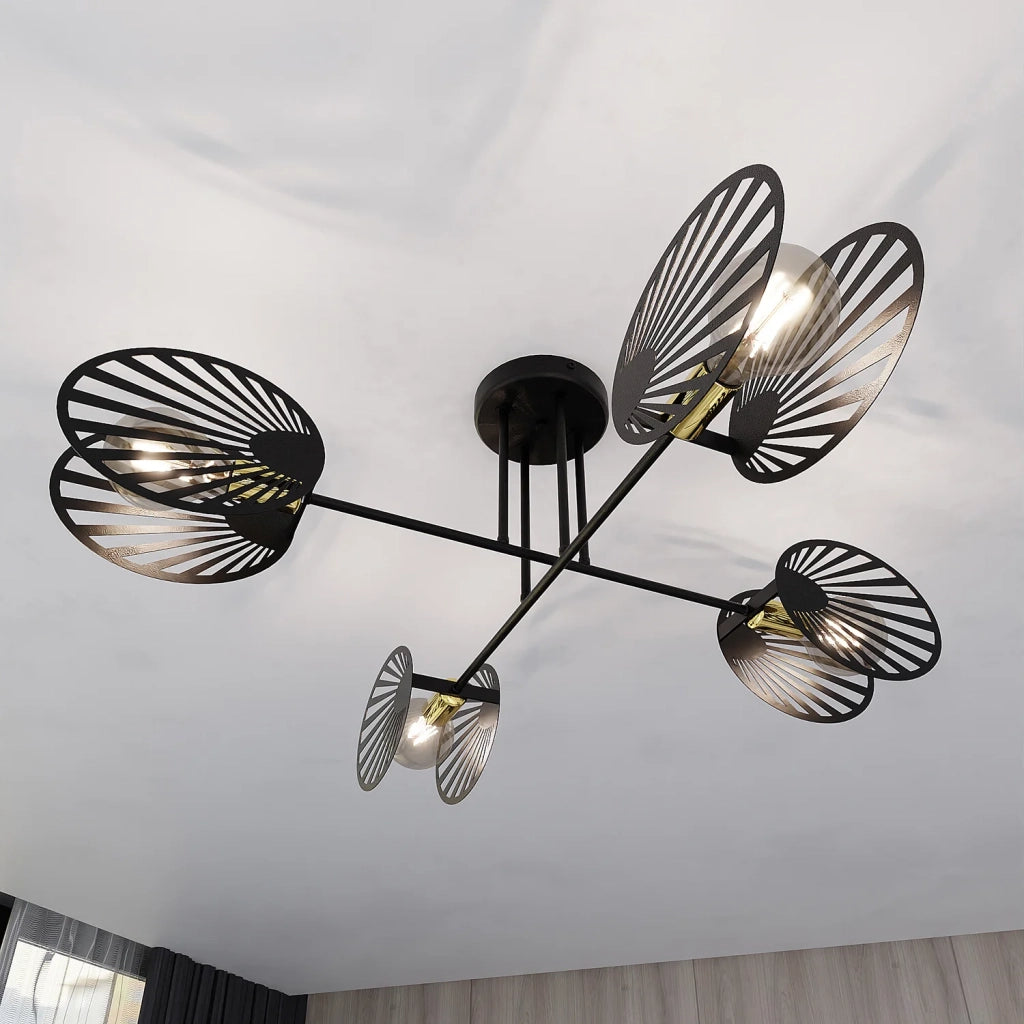 Plafoniera Moderna Patroclo Acciaio Nero 4 Luci E27 Ip20