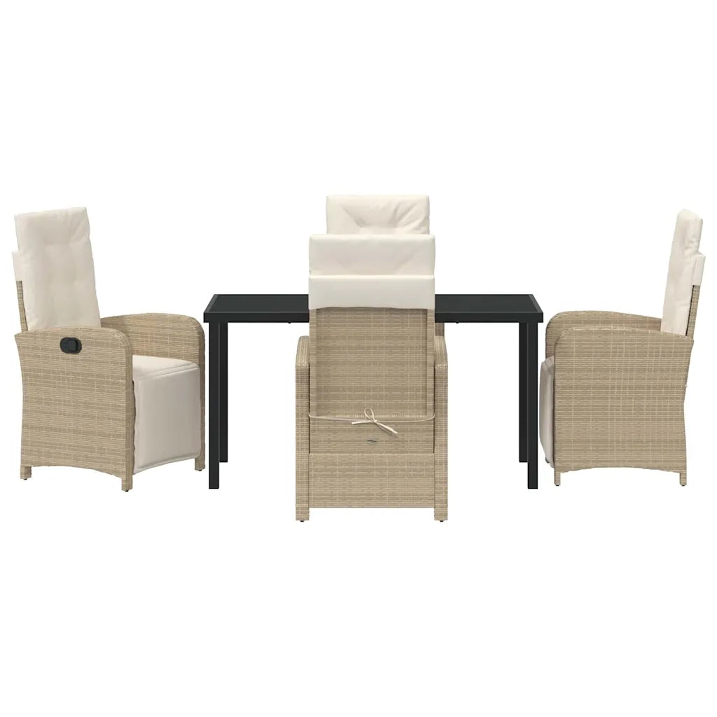 Set da Pranzo per Giardino con cuscino 5 pcs Beige polyrattan