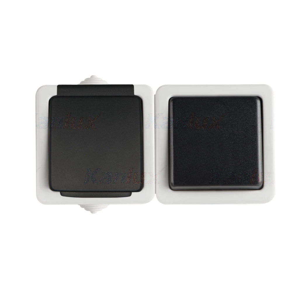 Interruttore e presa francese IP54 nera Kanlux Tekno