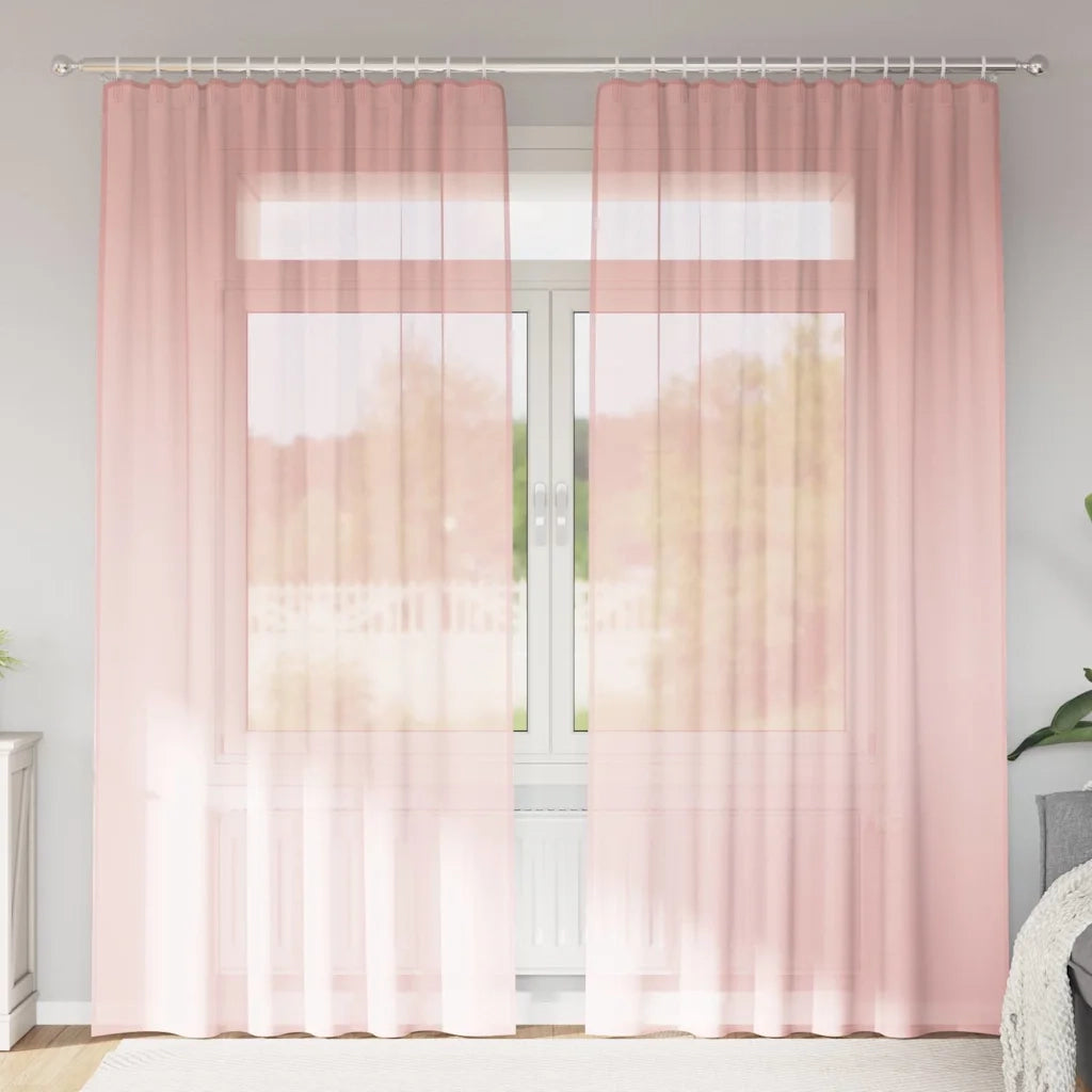 Tende in Voile con Tasche per Aste 2 pz Rosa