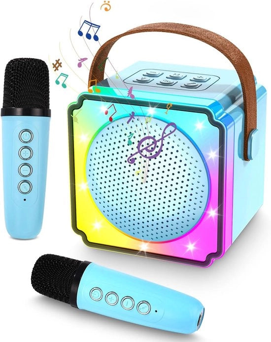 Macchina karaoke per bambini con 2 microfoni karaoke, macchina karaoke portatile con lampadine LED e effetti di alterazione della voce, regalo ideale per bambini (ragazzi e ragazze) dai 5 ai 12 anni