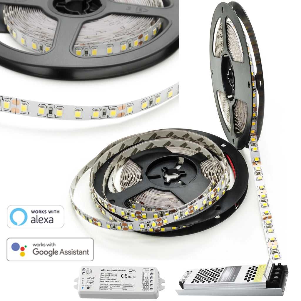KIT striscia LED 90W SMART centralina dimmer alimentatore 12V WiFi alta luminosita controllo Alexa Google LUCE 2700K