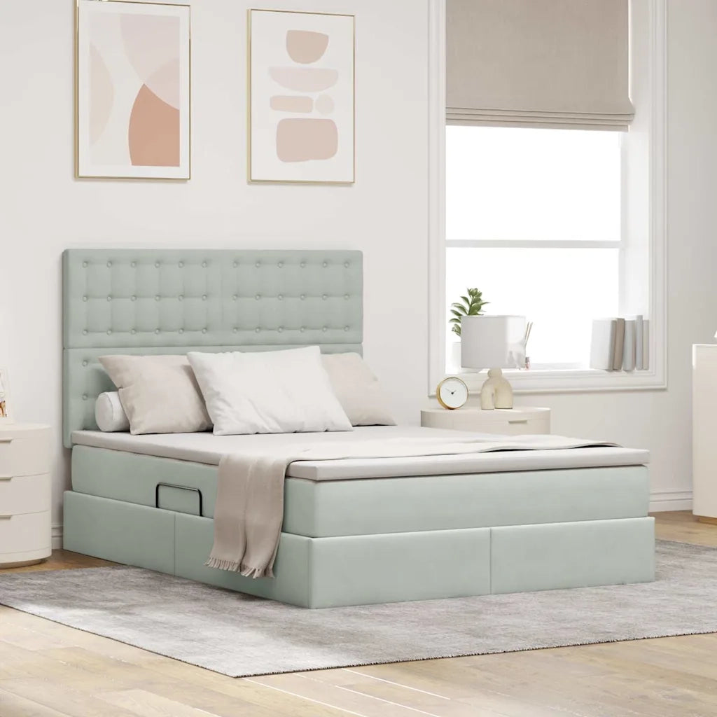 Letto con contenitore e LED Grigio chiaro 140 x 190 cm Velluto