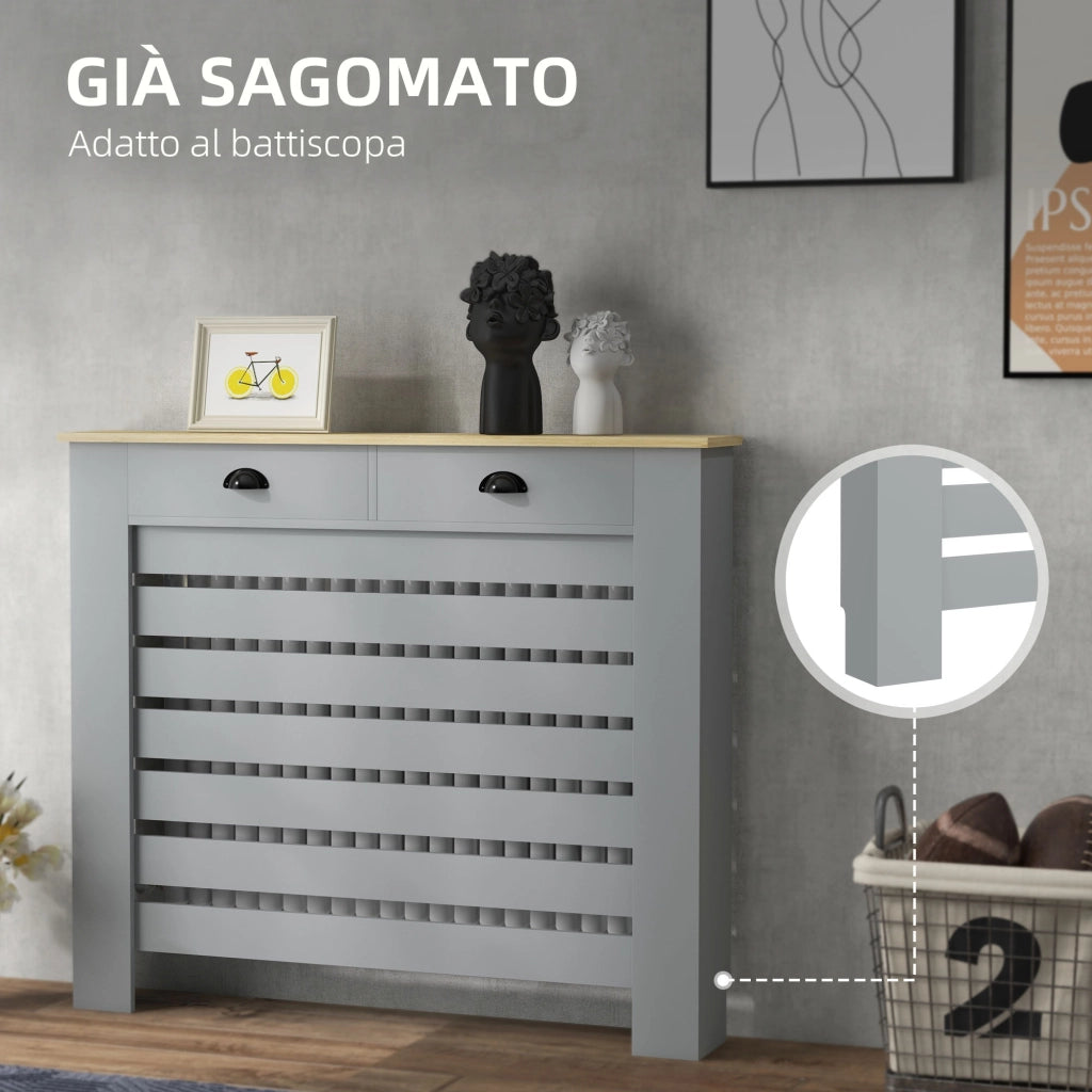 Copritermosifone con 2 Cassetti in MDF ¨C Xylo ¨C Grigio 111x19x95.5 cm