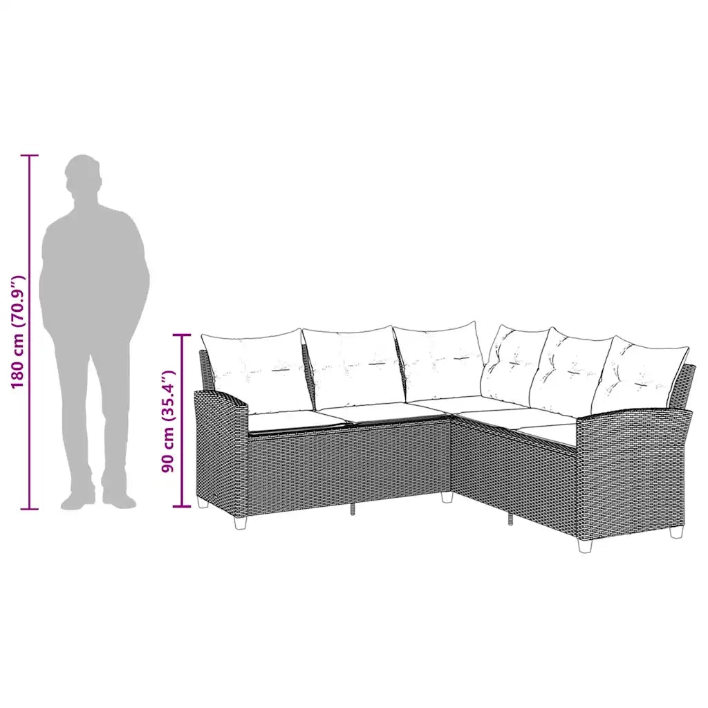 Divano a Forma di L con Cuscini in Polyrattan Grigio 365419