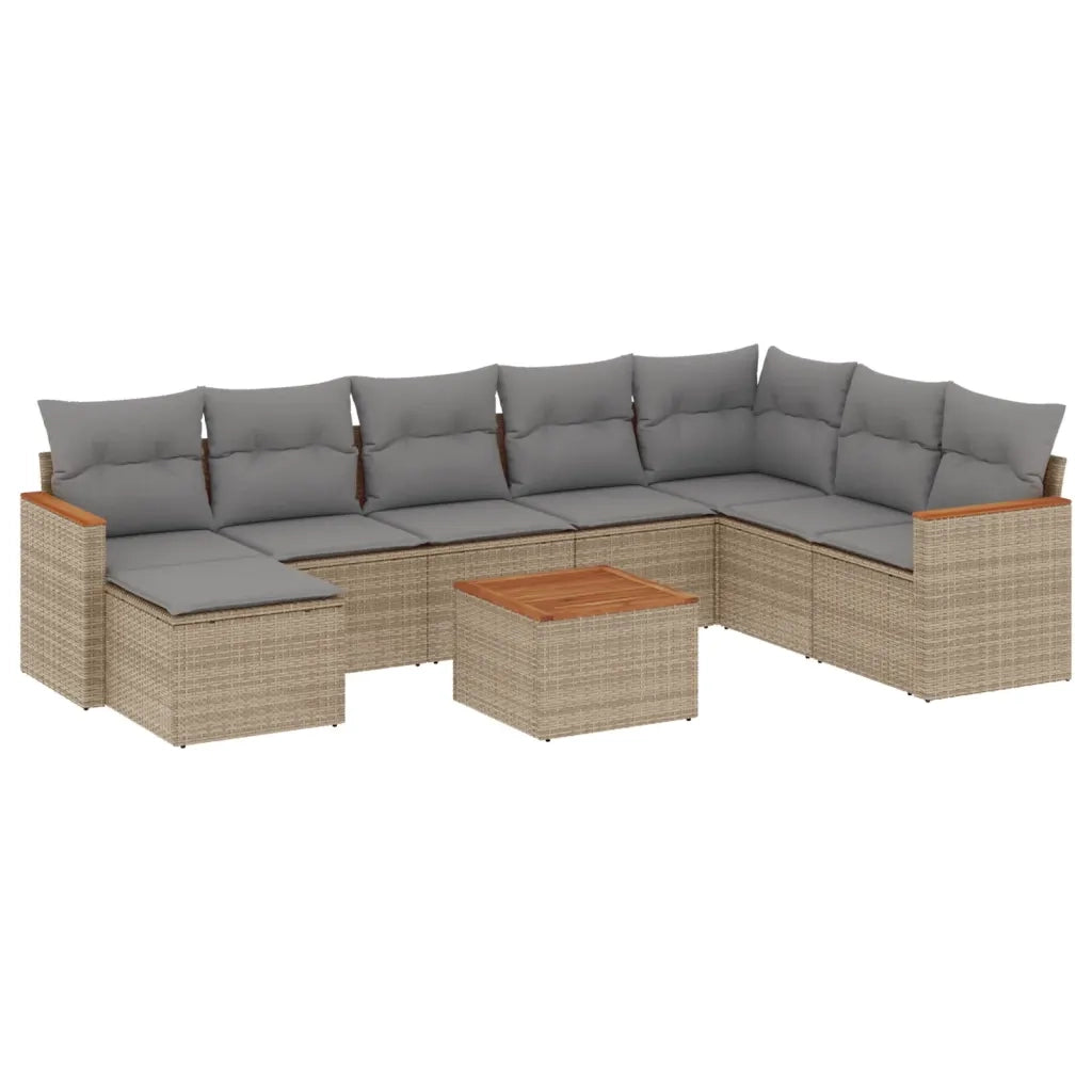 Set Divano da Giardino 9 pz con Cuscini Beige in Polyrattan 3258657