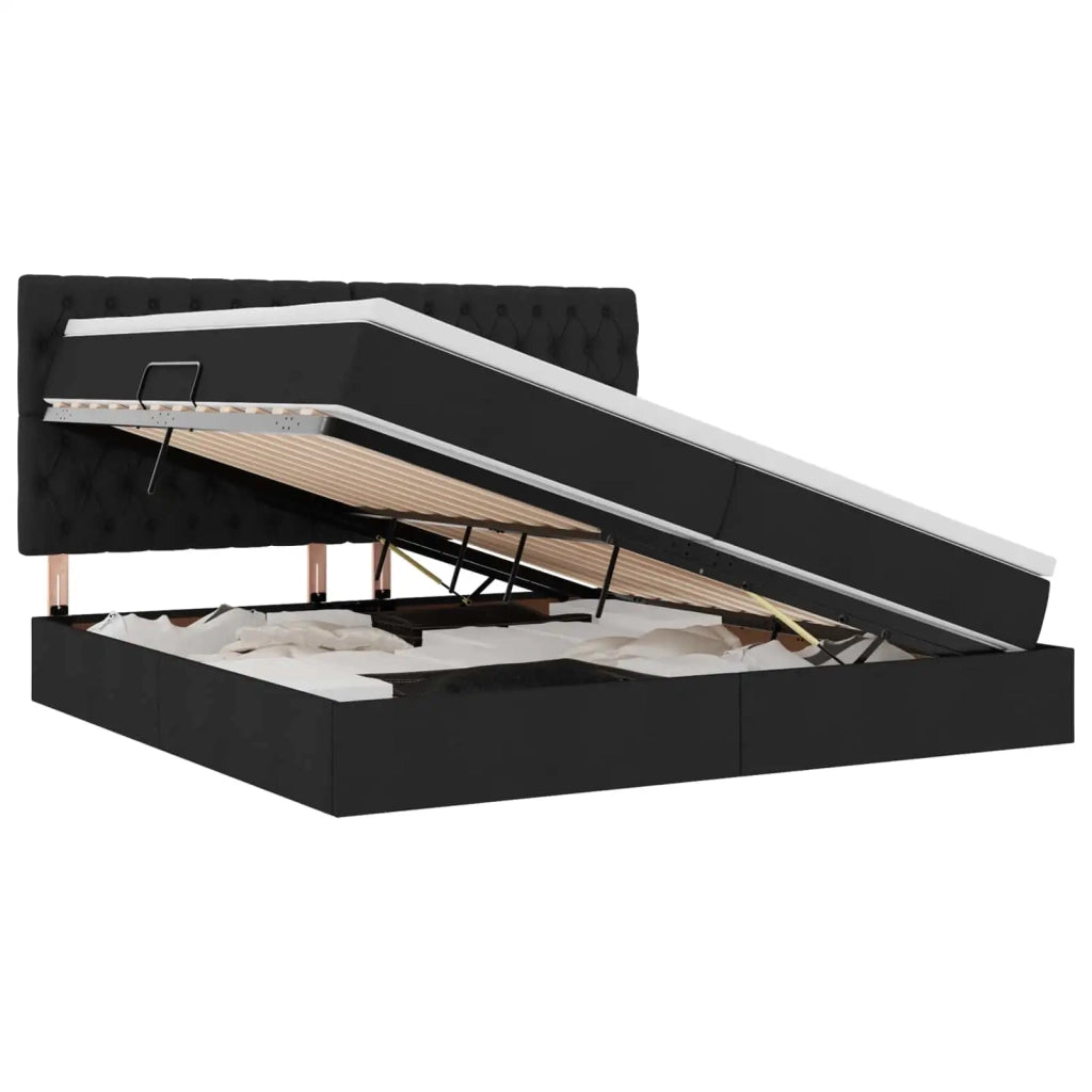 Letto con contenitore e LED Nero 200 x 200 cm Poliestere