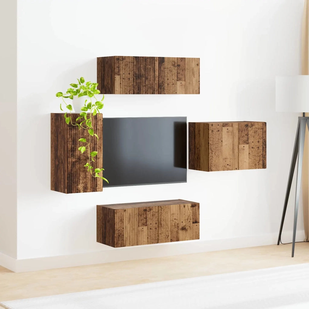 Set di Mobiletto da TV a Parete 4 pcs Legno vecchio 3408941