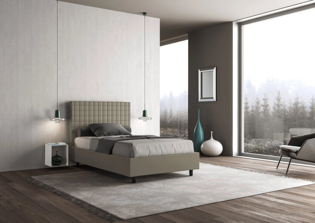 BS COM Letto una piazza e mezza senza rete imbottito 120x200 similpelle cappuccino