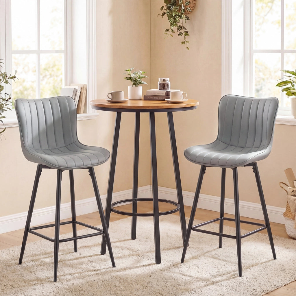 Set 2 sgabelli da bar con schienale e seduta imbottita, Sgabello moderno con poggiapiedi per cucina sala e salotto Grigio