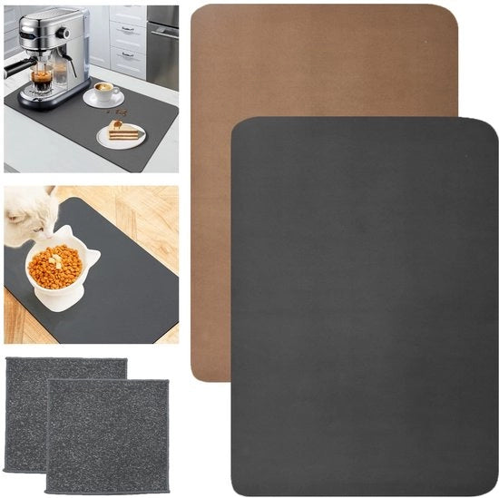 Matrice di asciugatura 2 pezzi - Secchezza rapida - Gomma antiscivolo - Sostegno di ghiaia - 40 x 30 cm - Assorbente e protettivo - Mat di asciugatura