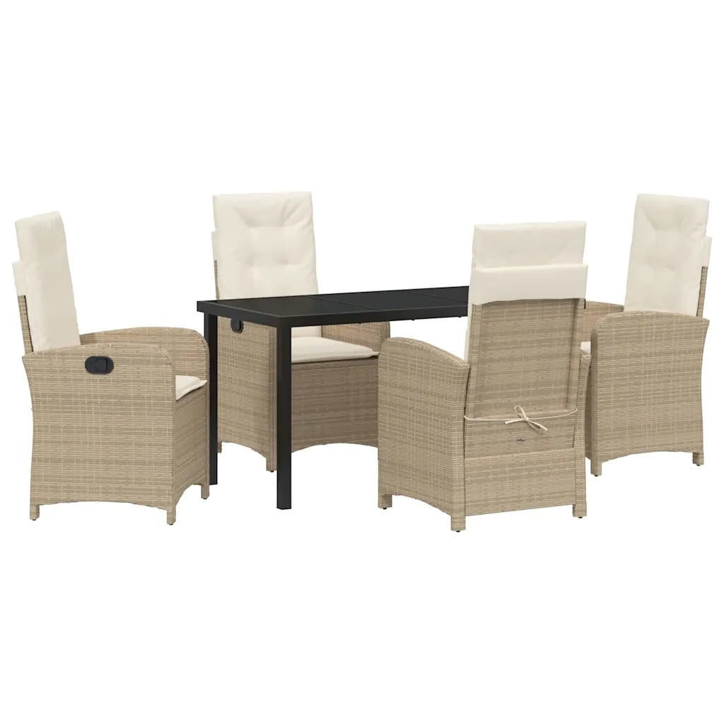 Set da Pranzo per Giardino con cuscino 5 pcs Beige polyrattan