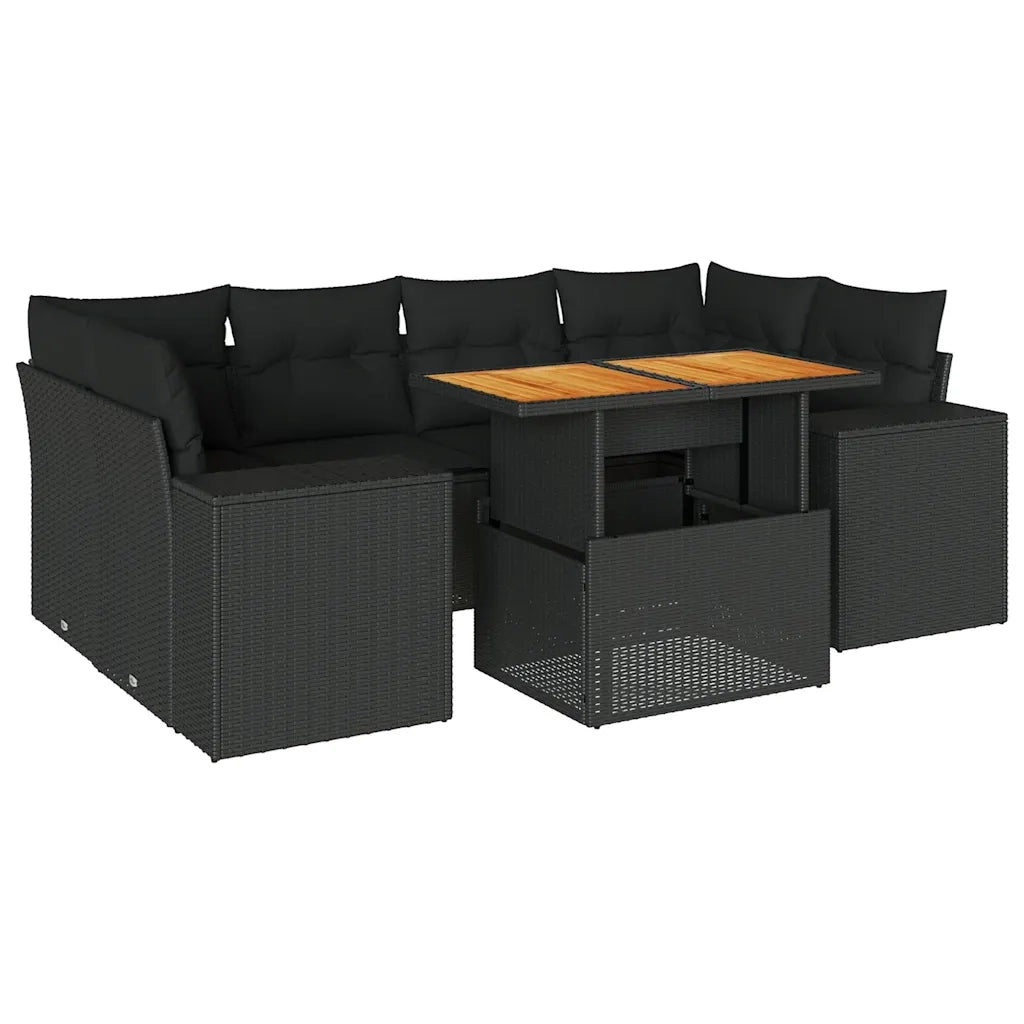 Set Divani da Giardino con Cuscini 7pz Nero Polyrattan 3327338