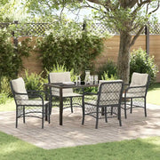 Set da Pranzo per Giardino con cuscino 5 pcs Nero polyrattan