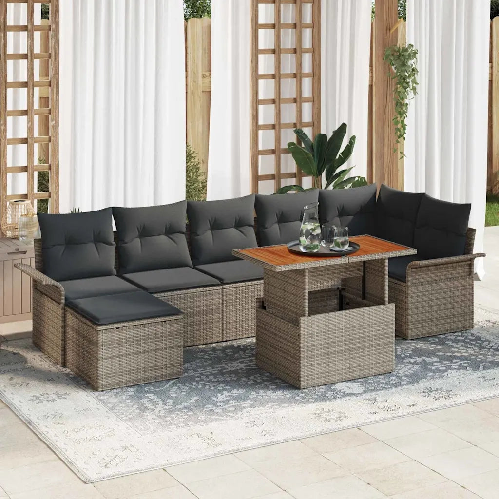 Set Divano da Giardino 8 pcs Grigio Poly Rattan 3358099