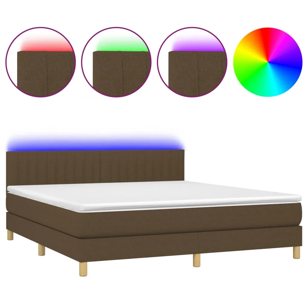 Letto a Molle Materasso e LED MarroneScuro 180x200cm in Tessuto 3133896