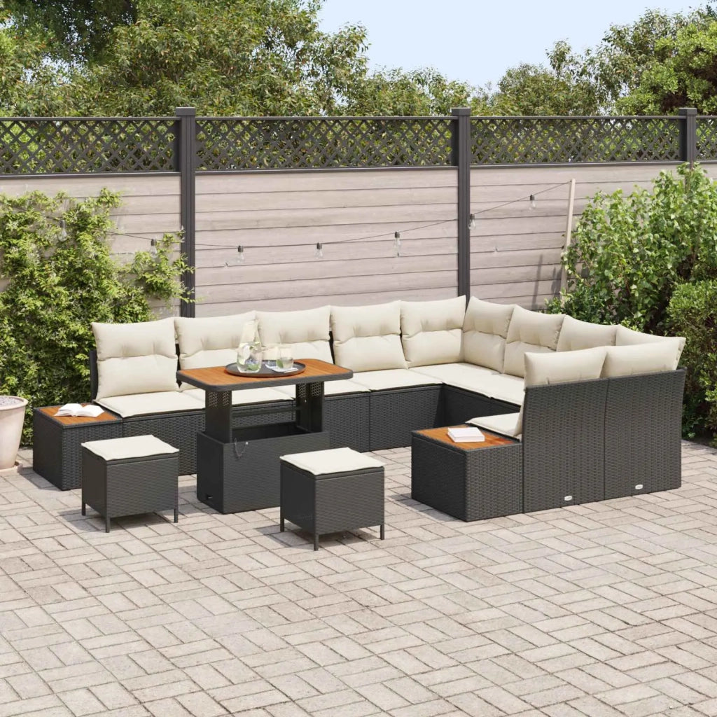 Set Divano da Giardino con cuscino 12 pcs Nero e Crema 3363345