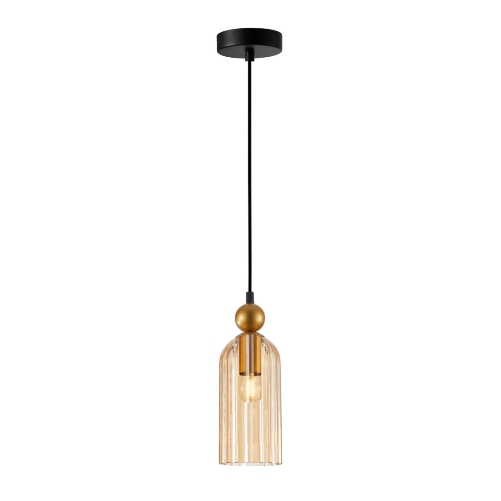 Lampada a sospensione Narisa Italux oro/nera vetro ambra E27