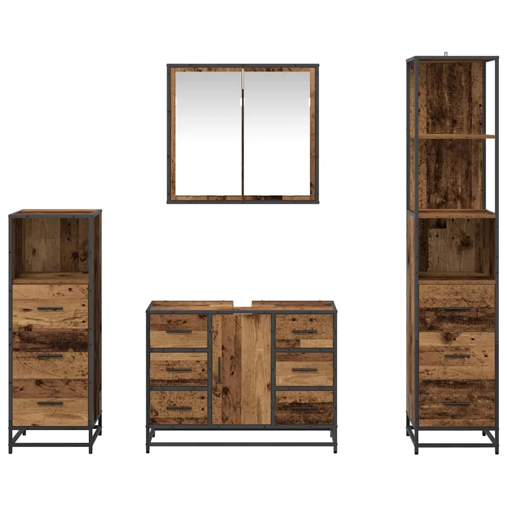 Set di mobili per il bagno con cassetto 4 pcs Legno vecchio 3402566