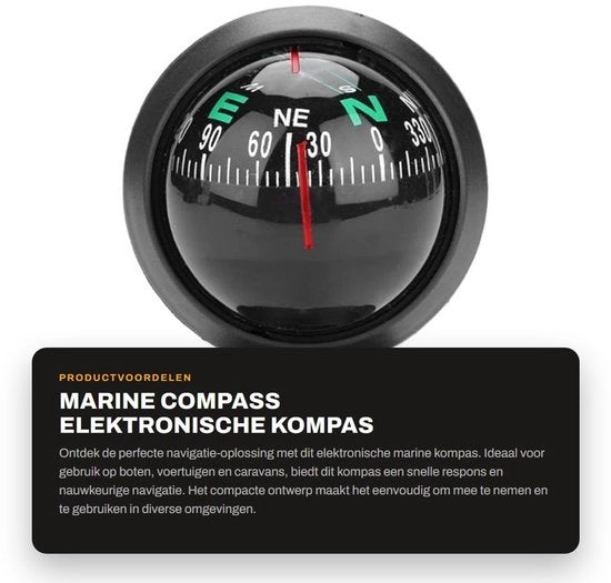 Compasso Elettronico Portatile - Regolabile - Navigazione per Barche e Auto - Compatta - Nero