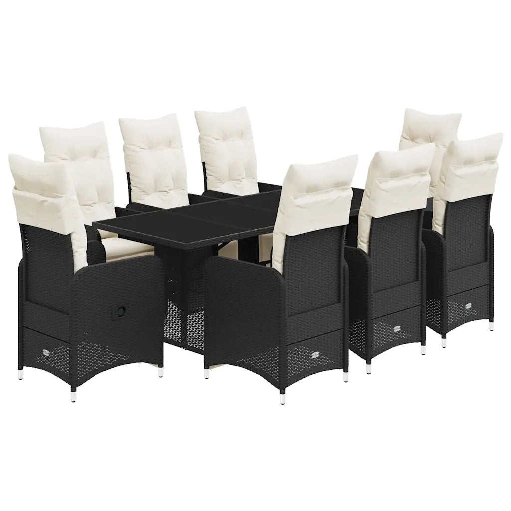 Set Bistrò da Giardino 9 pz con Cuscini in Polyrattan Nero 3277142