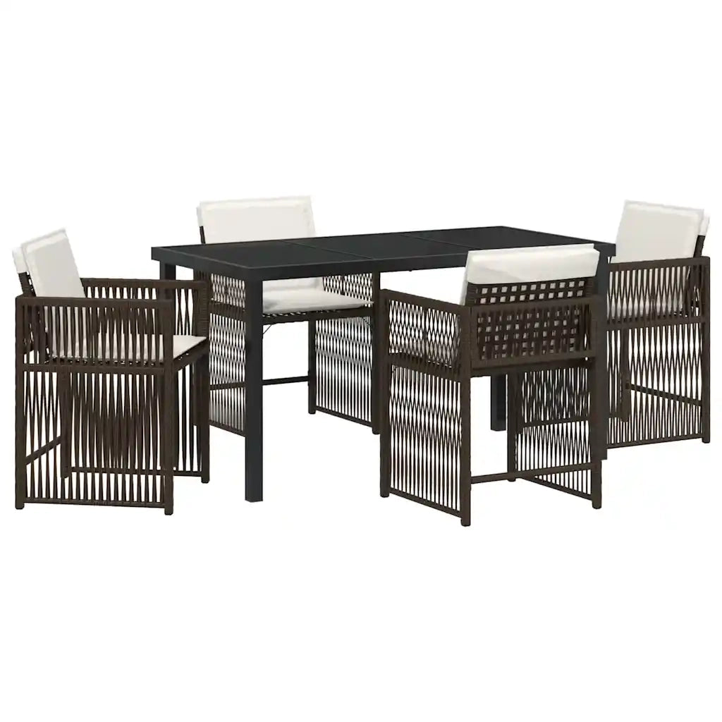 Set da Pranzo per Giardino 5 pcs Marrone polyrattan