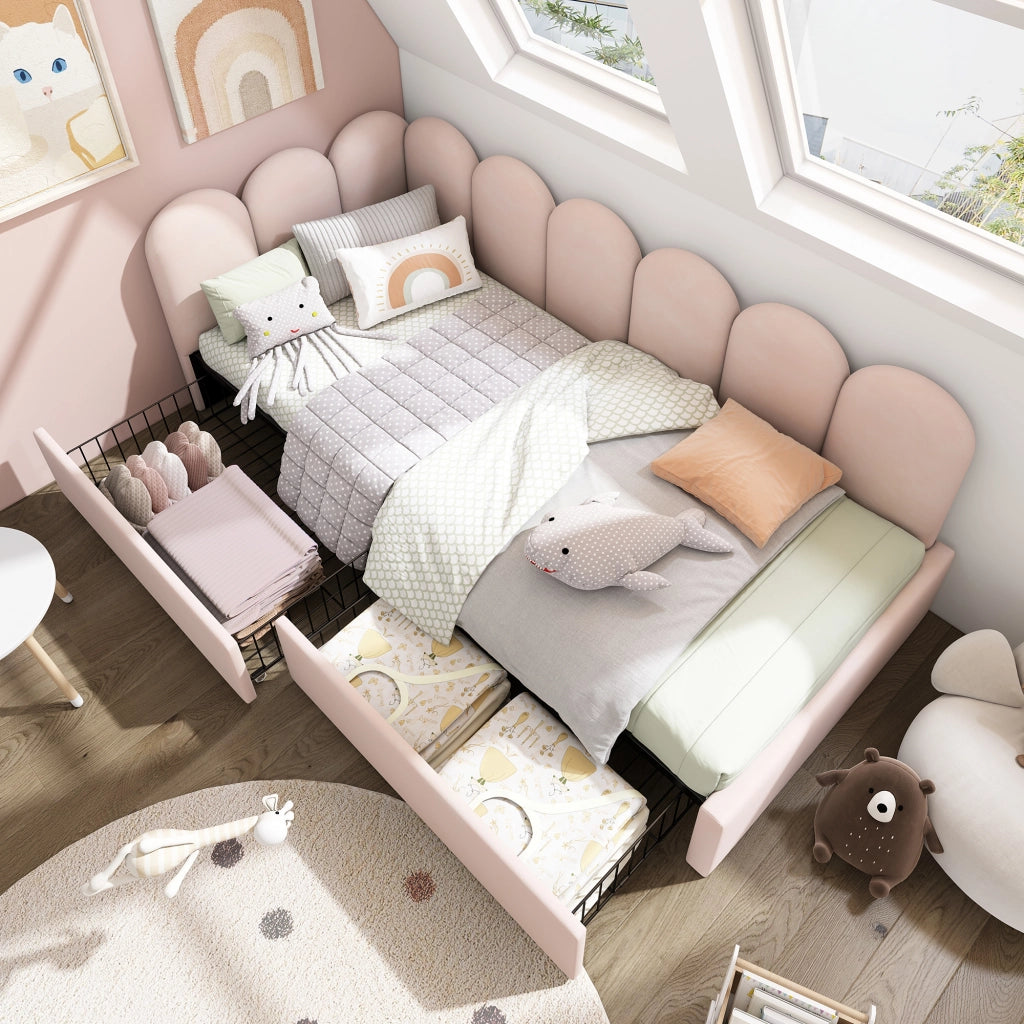 Letto singolo contenitore – 90x190 cm – daybed cassetti – velluto rosa
