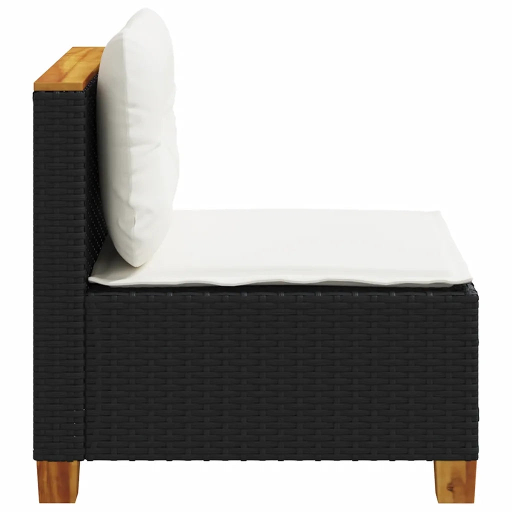 Divano Giardino Senza Braccioli con Cuscini-Sofa da Giardino-Divanetto da esterno Nero in Polyrattan 686089