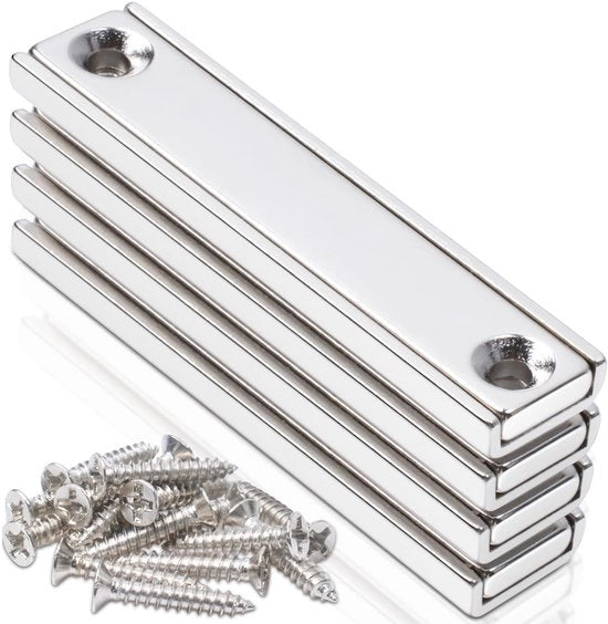 Magnetici Neodymium Extra Forti - Magnetici Quadrati con Foro - Chiusura Magnetica - Magnetici Regolabili - 60 x 13,5 x 5 mm - 4 Pezzi - Magnetici di Base