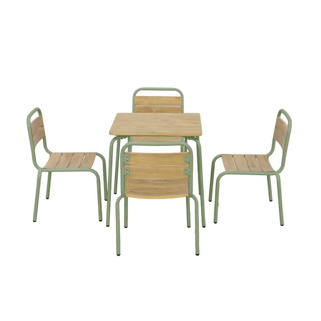 Set tavolo da giardino per bambini in acciaio e decorazione in legno