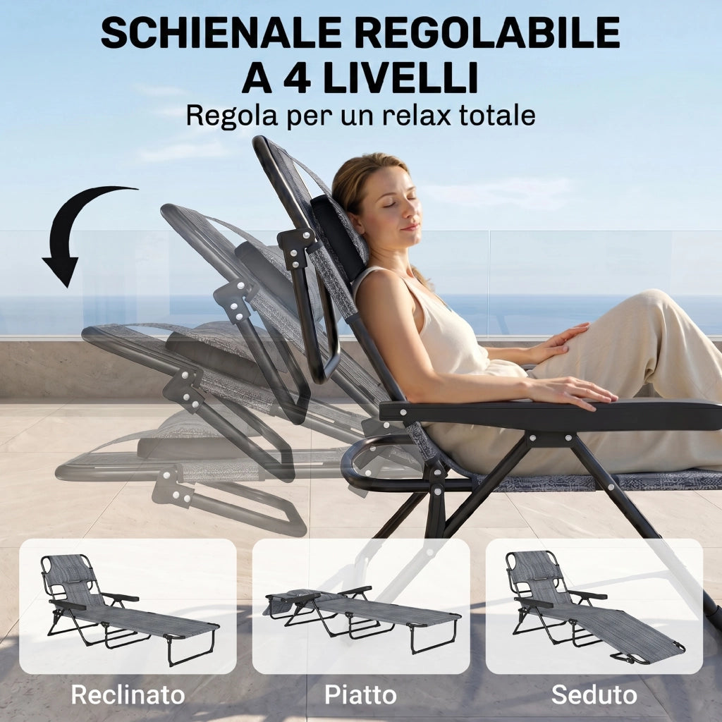 Poltrona da Giardino Pieghevole ¨C Minimal ¨C Grigio 145x72x89 cm