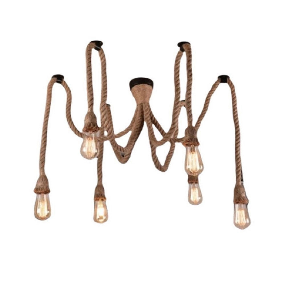 Trade Shop - Lampadario Ragno Sospensione 6 Corde Portalampada E27 Lampada Country Retro B59-6 -
