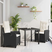 Set da Pranzo per Giardino con cuscino 3 pcs Nero polyrattan