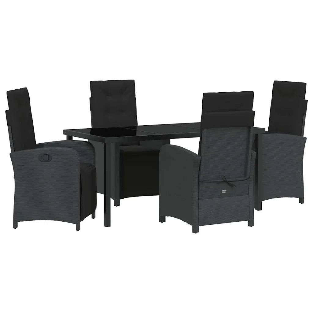 Set da Pranzo per Giardino con cuscino 5 pcs Nero polyrattan