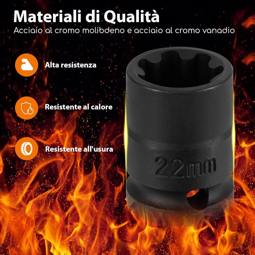Set di Bussole per Pinze Freno da 16 Pezzi, Kit di Attrezzi per la Regolazione dei Freni con Chiave di Trasmissione da 1/2”, Compatibile con Vari Veicoli, 28 x 7 x 18 cm (Arancione)