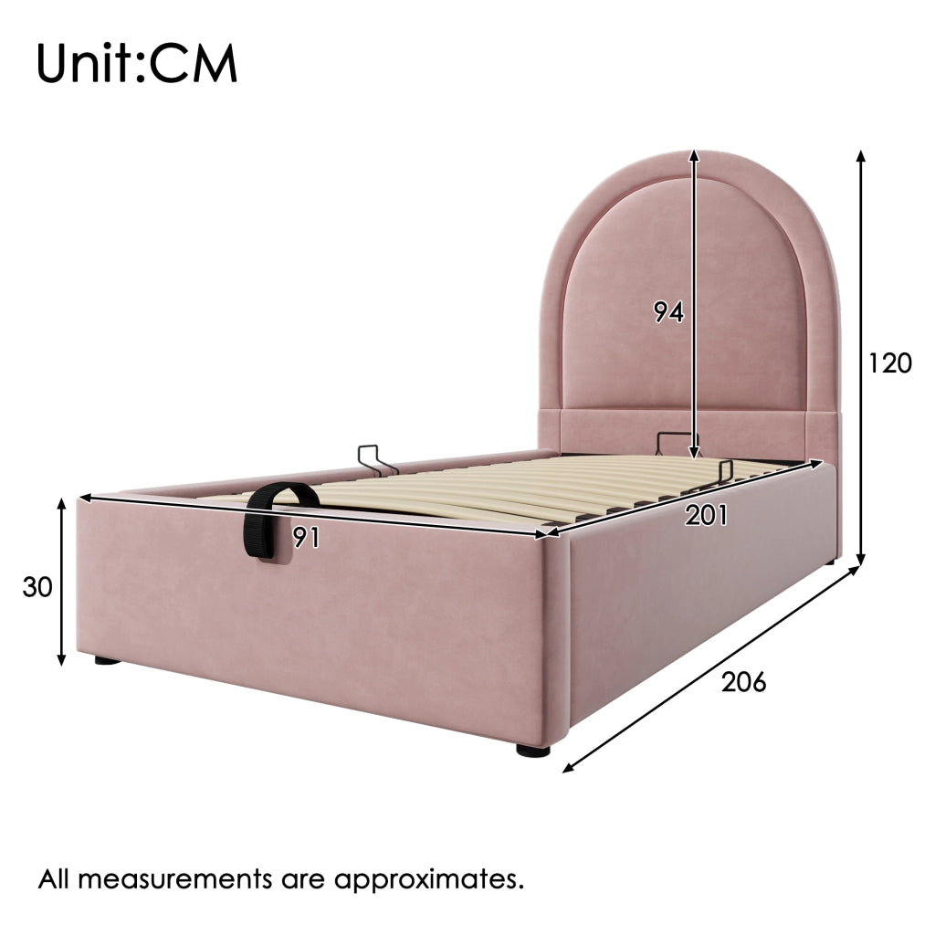 Letto bambino imbottito – 90x200 cm – con materasso – velluto rosa
