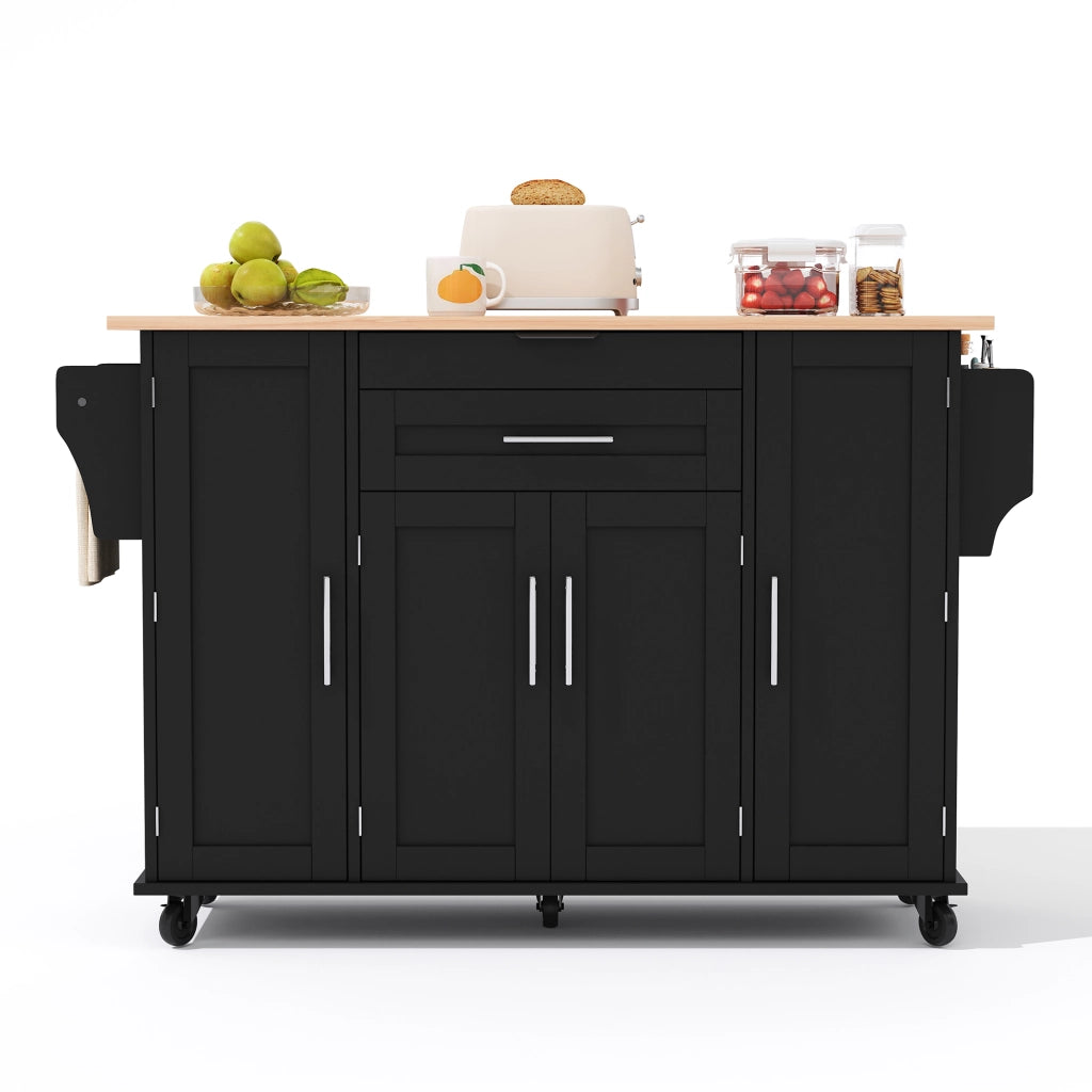 Isola cucina mobile in MDF nera e naturale con piano allungabile