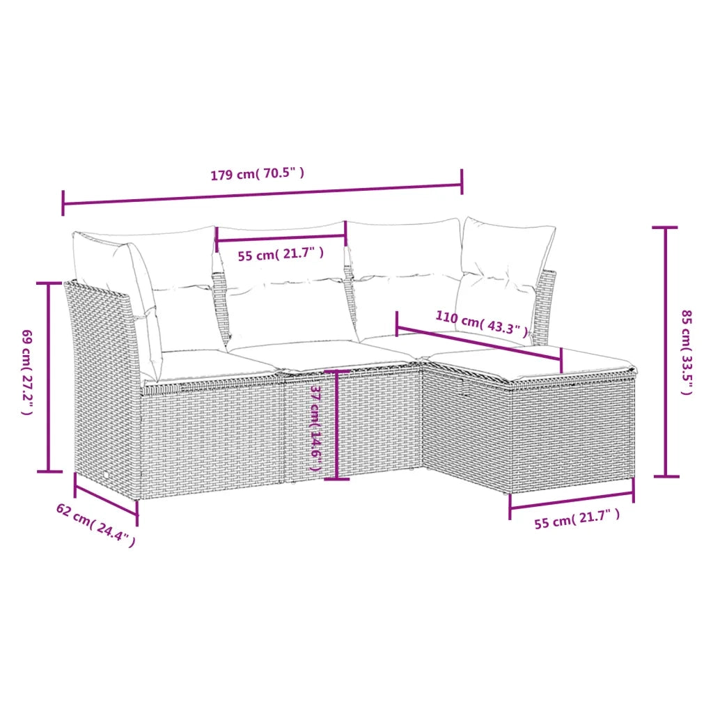 Set Divano da Giardino 4 pz con Cuscini Beige Misto Polyrattan 3263115