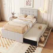 OKWISH Letto con Cassetti 90×200 cm, Letto Singolo con Letto estraibile, 3 Cassetti e Testiera Regolabile, senza Materasso, Beige