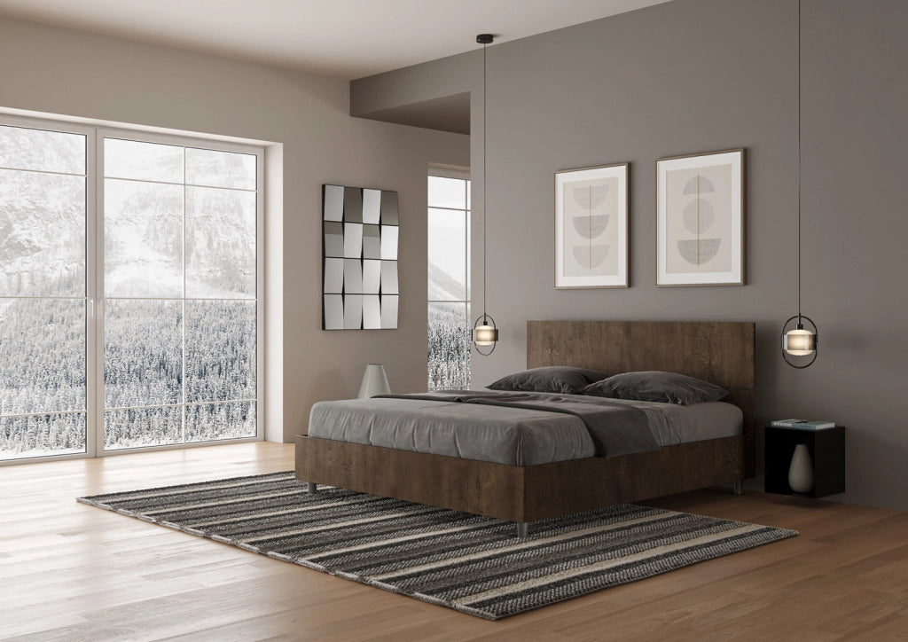 BS COM Letto matrimoniale contenitore 160x200 testata dritta noce