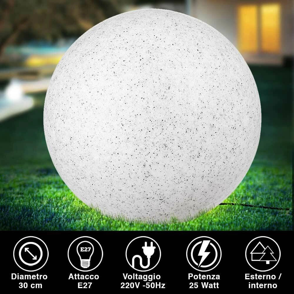 Lampada Sfera Giardino 30cm Luce Illuminazione Esterno Attacc E27 Effetto Pietra