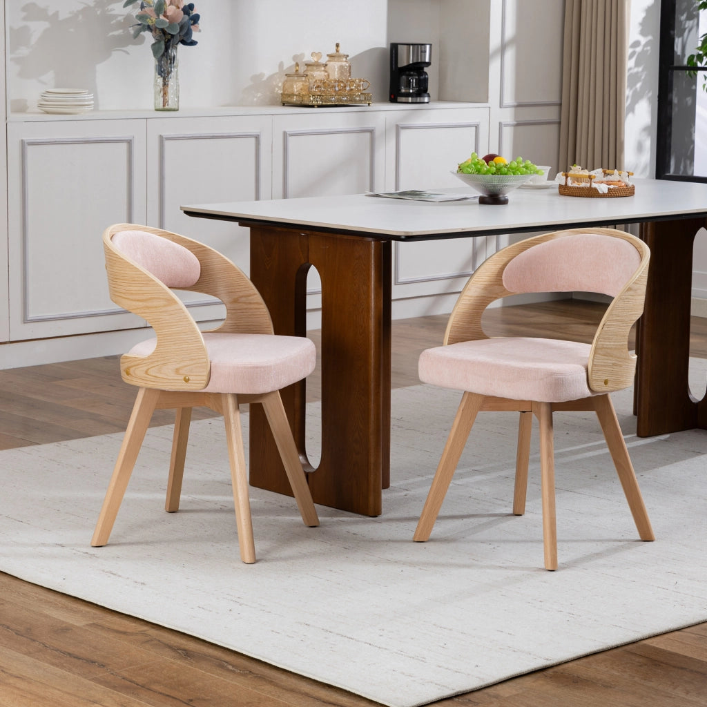 Sedia da pranzo girevole in lino rosa